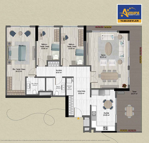 Alliance Brookfield 3+1 AT Daire Planı