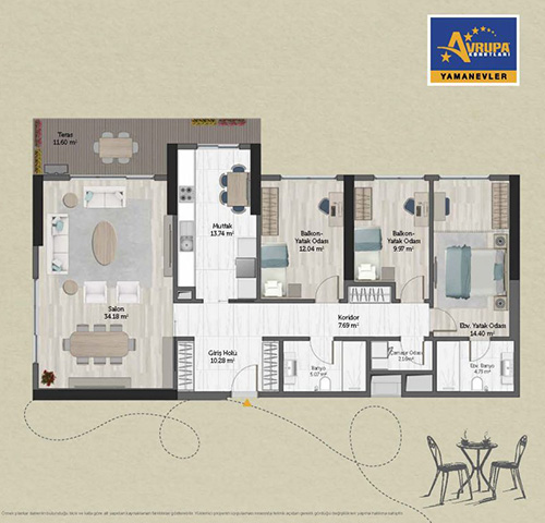 Alliance Brookfield 3+1 FT Daire Planı